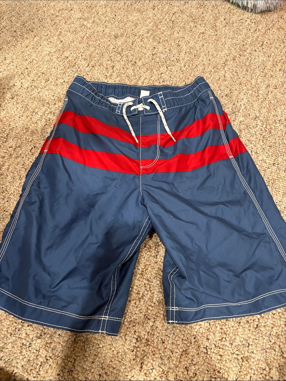 GAP Boys Navy Blue Swim Trunks with Red Stripes